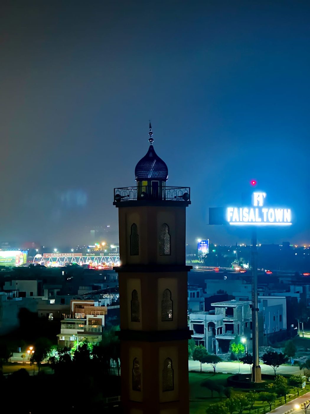 Faisal Town F-18 sign and mosque view Islamabad